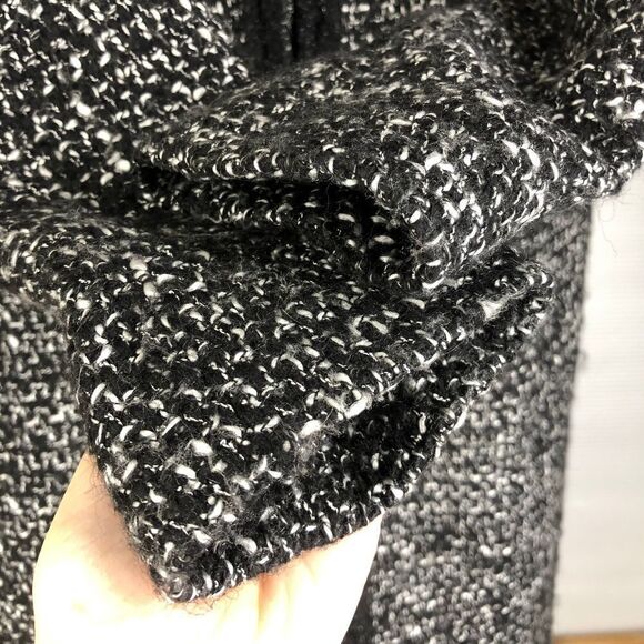 LOUBEN Wool Blend‎ Glitter Lace Detail Black White Long Tweed Coat Sz 4 - Picture 4 of 10